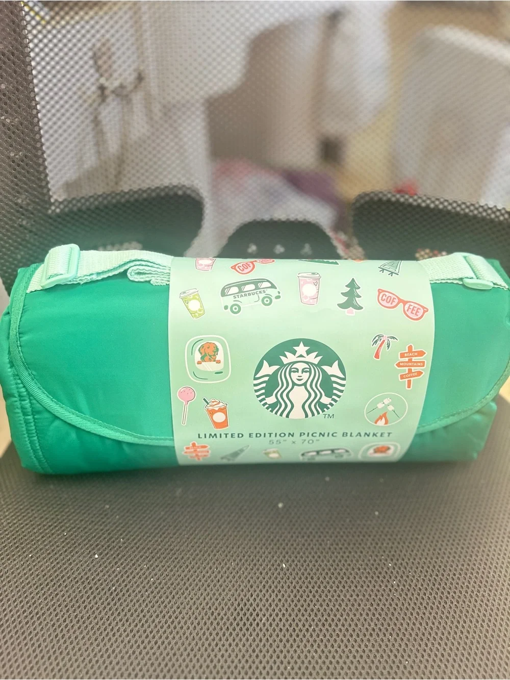 Starbucks Green Roll-Up Picnic Blanket with Logo Sleeve